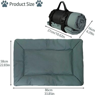 Переносна лежанка для собак та котів, 86x58 см, сіра. Зручна, тепла, для подорожей та дому