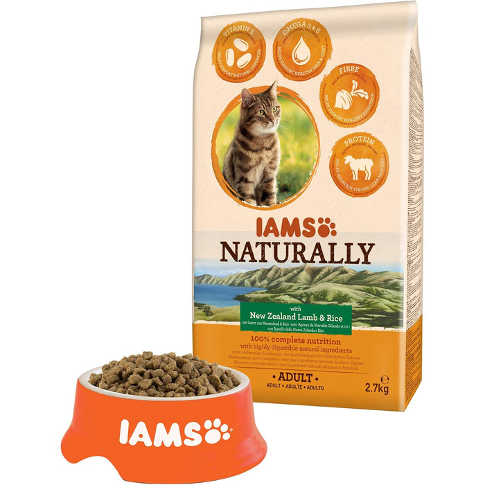 Сухий корм для котів IAMS Naturally з ягням та рисом, 2.7 кг (набір з 2 упаковок)