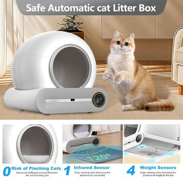 Автоматичний лоток для котів OGNGINT з самоочищенням, захистом від запаху та керуванням через додаток, XXL, для кількох котів