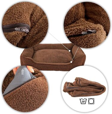 М'яке ліжко для собак та котів Lionto знімний чохол, 110x80 см, коричневе, з антиковзким дном