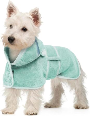Рушник для собак OUOBOB - Мантія для сушіння після купання, мікрофібра, з капюшоном, регульований ремінь, XS (Зелений) - для Чихуахуа, Такса, Йоркширський тер'єр