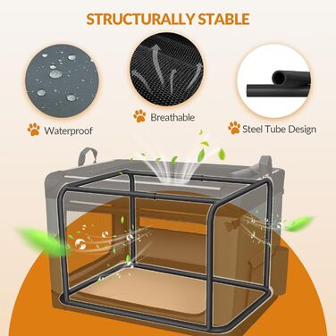 Транспортна переноска для собак Fobyfurny, сіра, 60 x 42 x 42 см, 60 л, з відбиваючими смугами та кишенями, знімний мат, Oxford-тканина, FPDT005OG1