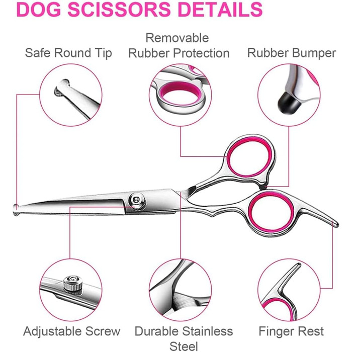 Набір професійних ножиць для грумінгу собак SIQI - для вирівнювання, прямі, вигнуті ножиці та гребінець для довгого та короткого волосся