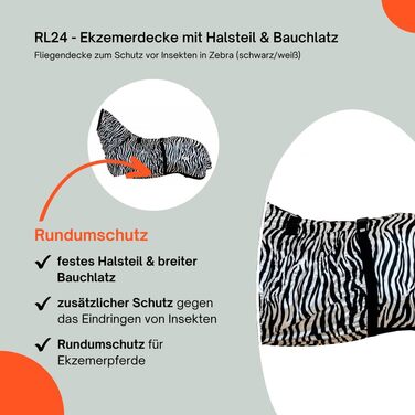 Захисна ковдра для коней Ekzemerdecke з начохолом та животом – від комах, чорно-біла, 155 см