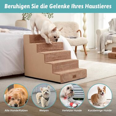 Сходинки для собак маленьких порід, 5 сходинок, 60 см, знімний чохол (світло-коричневий) 75x50x60 см