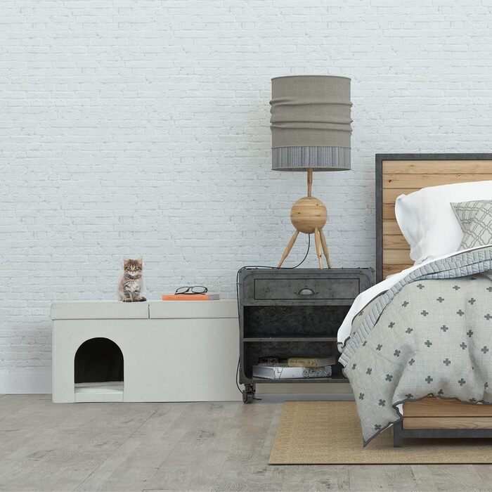 Кігтечка для котів Relaxdays, складана лавка, кімнатні меблі для тварин, притулок для котів, бежевий, 1 шт.