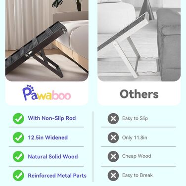 Рампа для собак Pawaboo: дерев'яна сходинка для домашніх тварин, 4 регульовані висоти, 13,6'-21', для маленьких собак і котів, з антиковзною поверхнею, чорна (80x30 см)