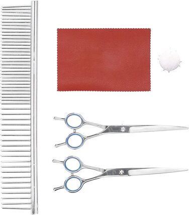 Набір для грумінгу собак: ножиці (прямі та вигнуті) та гребінець. Довговічні інструменти для догляду за собаками та котами