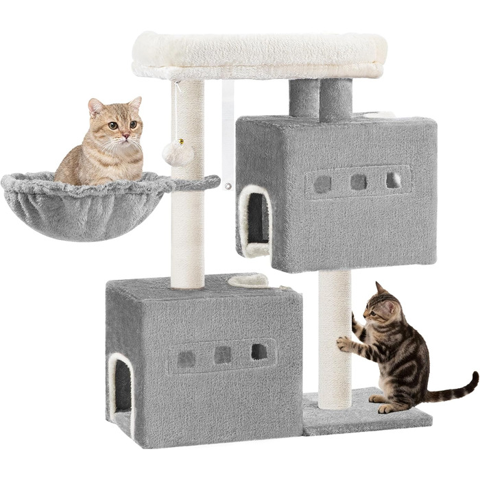 Дерево для кігтів Hzuaneri Kratzbaum 75 см, кігтеточка для котів з лежаком, будиночком, сизалевими стовпчиками та іграшками, сірий колір, MS07618LG