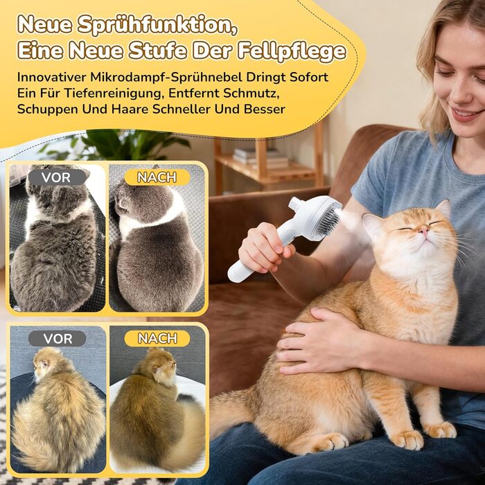 Щітка для котів з парою, для вичісування підшерстка, акумуляторна, з функцією розпилення, для котів та собак з довгою та короткою шерстю, самоочисна, масажна, біла