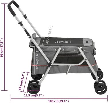 Складаний візок для собак vidaXL, сірий, 100x49x96 см, з лляної тканини