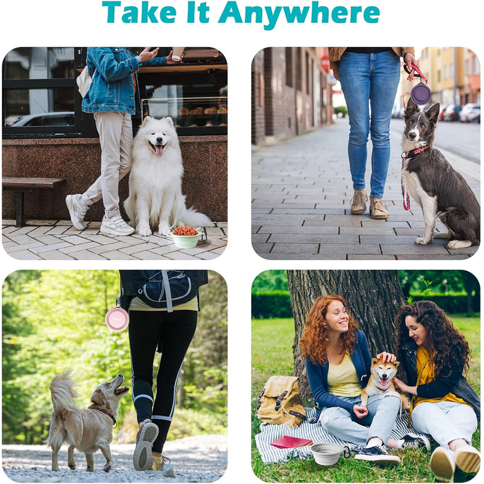 Складані годівниці для собак PetBonus, 2 шт. Силіконові миски для води для собак у подорожах, портативні, не проливаються, з карабіном для собак та котів, для води та корму (600 мл, Армійний зелений, Синій)