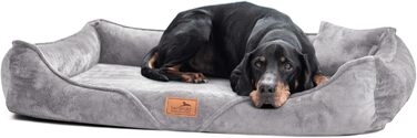 Ортопедичне ліжко для собак Tierlando® Tyson Teddy – м'яке собаче ліжко-софа з знімним чохлом, вийманою матрацом з віскоеластичної піни та ергономічним входом. Розмір: 130x100 см, колір: сірий (06). Внутрішні розміри: 100x80 см.