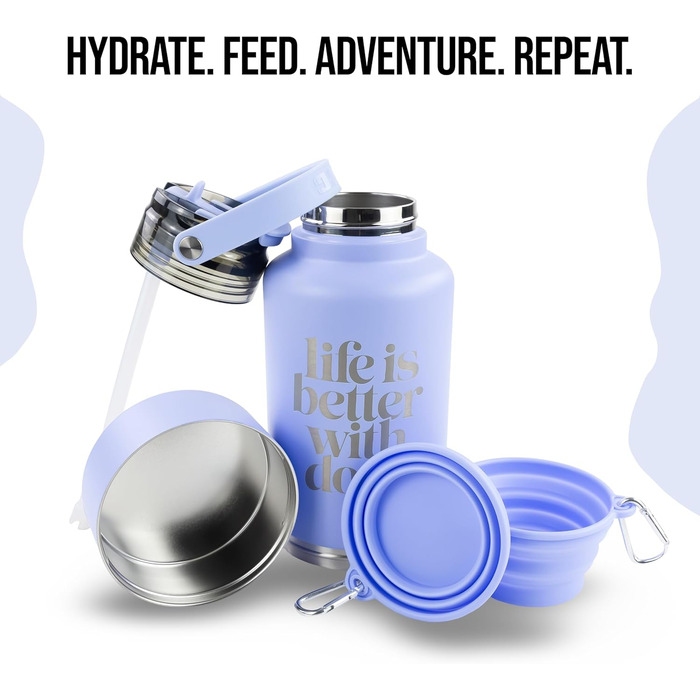 Водяна пляшка для собак Hogg Hydro Hound з нержавіючої сталі, ізольована, 907.2 г, з написом 