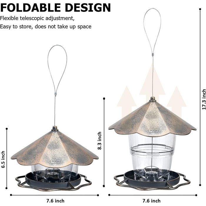 Годівниця для птахів Sanoto, підвісна, складна, вологостійка, для балкона та саду, золота