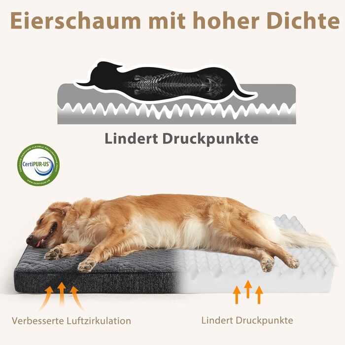 Ортопедичне ліжко для собак JOEJOY, 61x43x9 см, сіре - м'яке, з неслизьким дном