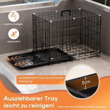 Клітка для собак BestOffice, складана, з 2 дверцятами, висувний піддон, ручка, переноска для собак, 61x42x48 см, S, чорна