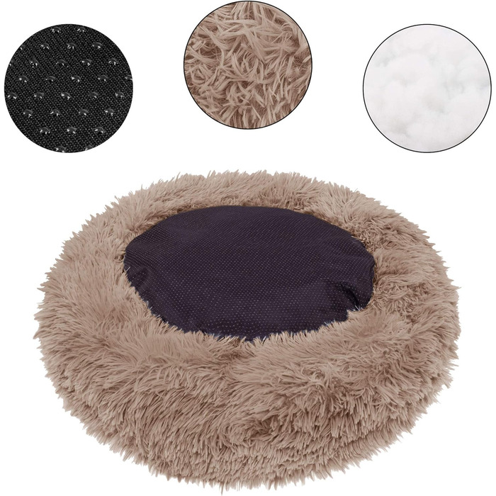 Кругле ліжко для собак Springos з антиковзною основою, м'яке та комфортне (40 см, світло-коричневе)