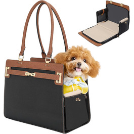 Сумка-переноска для собак та котів 2-в-1 (чорний/коричневий) - стильна та складна переноска для маленьких тварин