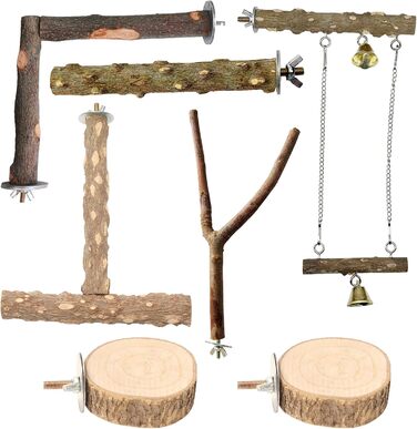 Набір з 9 дерев'яних перекладин Allazone для птахів, гойдалки для папуг, аксесуари для клітки (стиль 4)