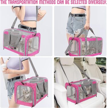 Транспортна сумка для великих котів (до 9 кг) з м'якими боковинами та стабільним ременем, рожева