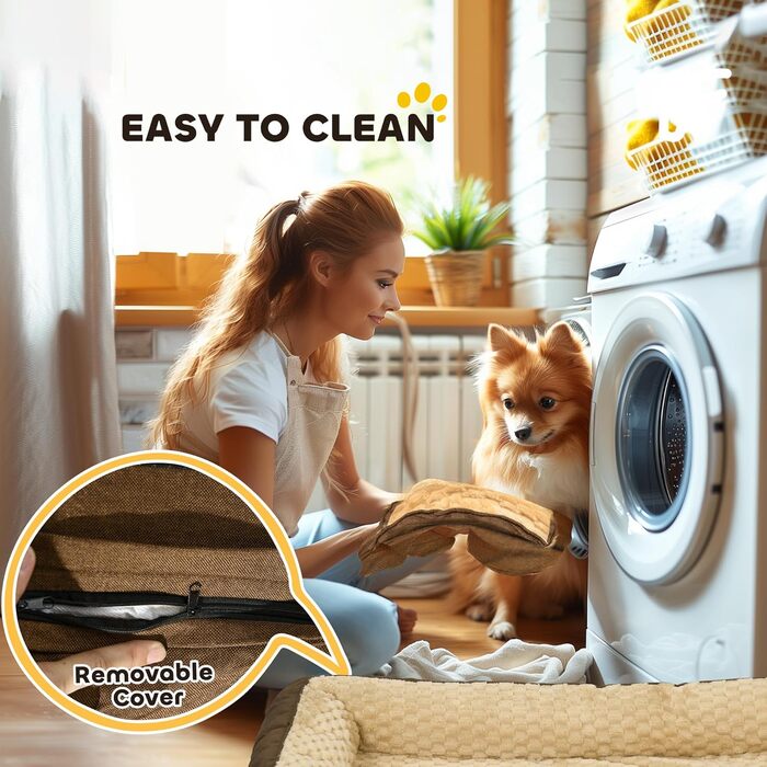 PawHut ліжко для собак, заспокійливе, для маленьких собак, матрац, коричневий, 120 x 80 x 22 см