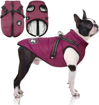 Водонепроникний теплий жилет для собак Французького бульдога, жилет для собак з кріпленням для шлейки, різні розміри, фіолетовий, розмір 10 (обхват грудей 31-36 см)