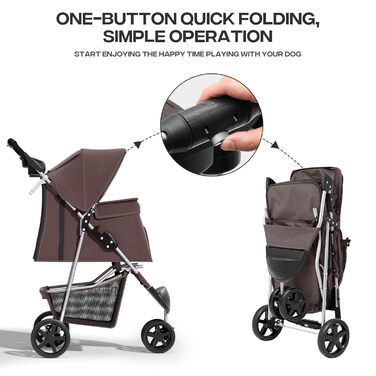 Візок для тварин: для собак та котів, 3 колеса, складна конструкція, з кошиком та тримачем для напоїв