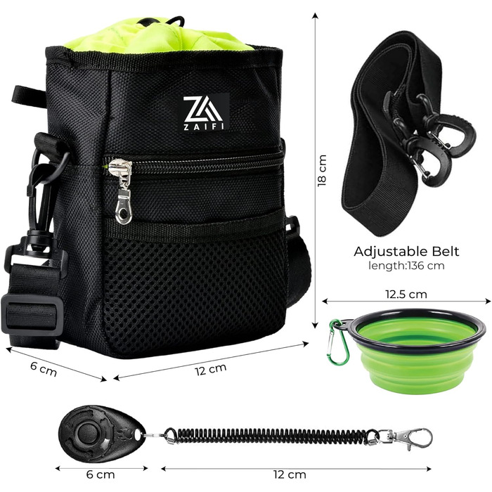 Сумка для ласощів для собак Leckerlibeutel: зручна сумка для цуценят з регульованим ремінцем, кліпсою для пояса, дозатором кульок та кишенями на блискавці та на шнурку