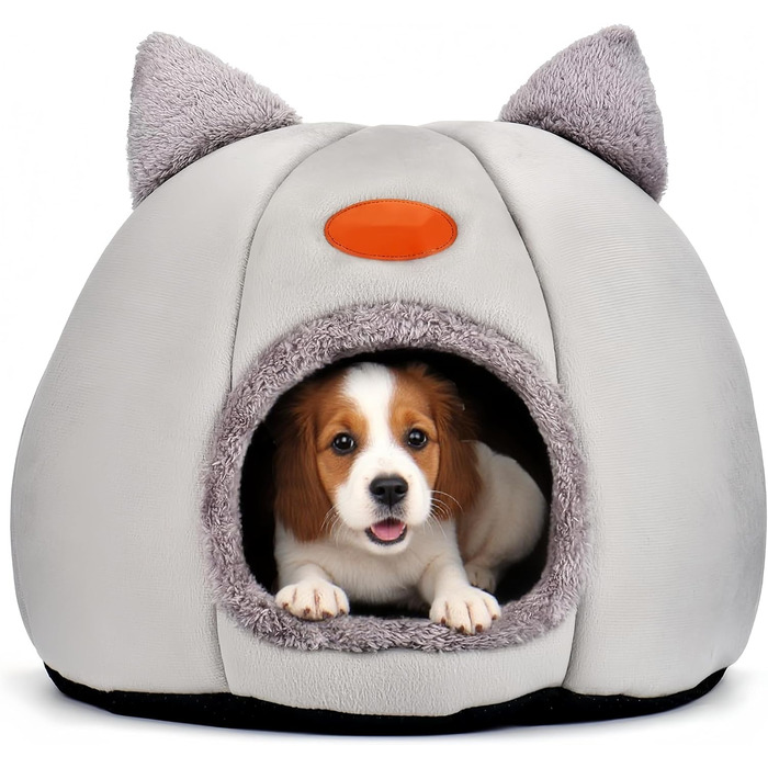 Кігтеточка-будиночок для котів, тепла та м'яка печера-ліжко для кошенят та дорослих котів (сірий, L)