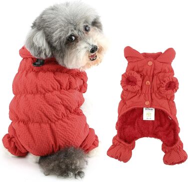 Зимовий теплий комбінезон для собак, тепла куртка-комбінезон для маленьких собак, флісова підкладка, водонепроникний, для Yorkie, Chihuahua, зелений (XL, червоний)