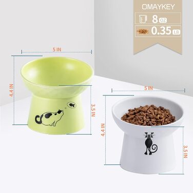 Набір мисок для котів та собак з кераміки, підняті миски, набір 2 шт. (білий & смарагдовий)