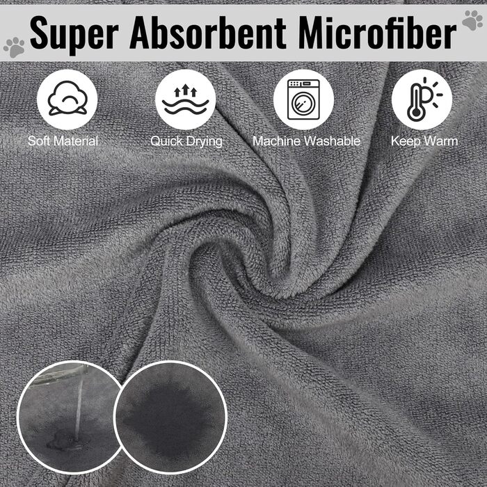 Рушник для собак HezzLuv: ультрапоглинаючий, з мікрофібри, для швидкого висушування, сірий