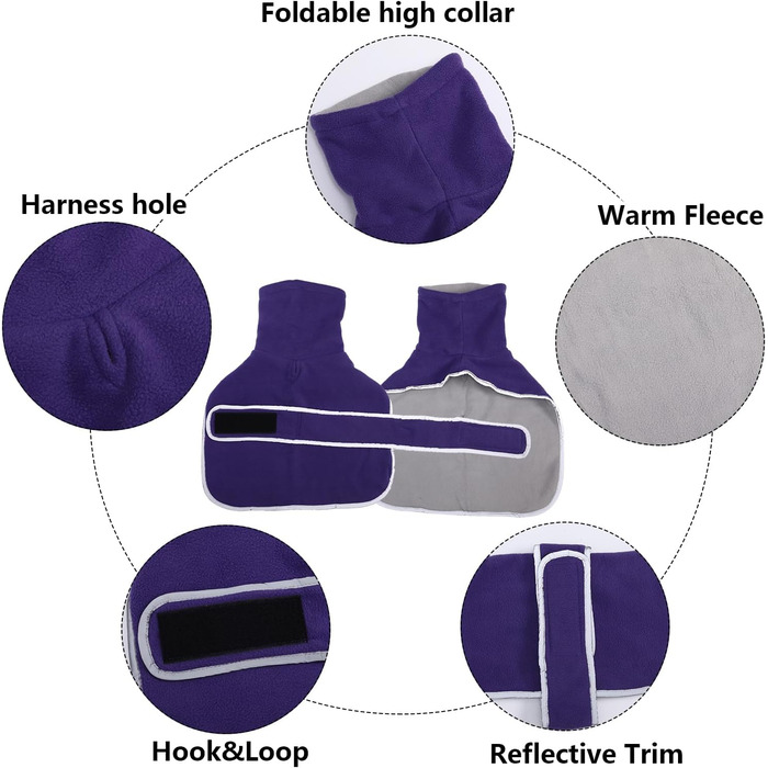 Теплий зимовий одяг для собак - курка для такси, мініатюрного такси, тепла регульована куртка для собак, жилет для собак з отвором для шлейки - XS (довжина спини: 31-33 см), M (довжина спини: 42-45 см), фіолетовий
