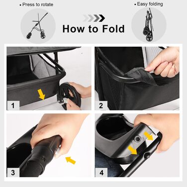 Дитяча коляска для тварин та дітей, складана, з кошиком для зберігання, поворотні колеса 360°, гальма, легка, чорна