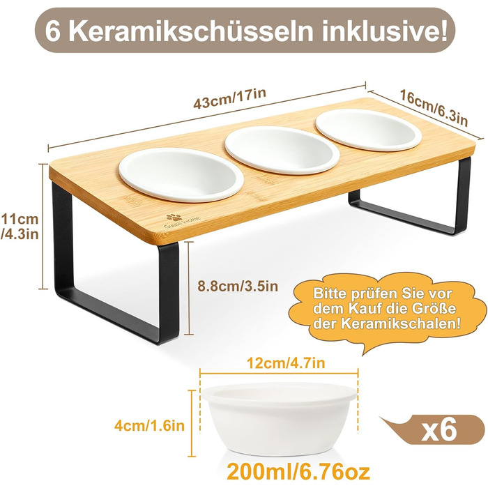 Набір мисок для котів GUUSII HOME: 6 мисок, кераміка, піднята годівниця, анти-блювотна, жовтий колір
