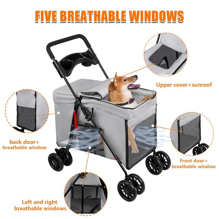 Візок для тварин, бугі для собак та котів, складний, сірий. Міцний, водонепроникний, з дихаючим матеріалом, до 20 кг.