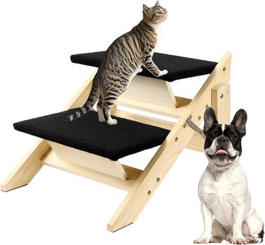 Двостороння дерев'яна пандус для собак з 2 сходинками, 58 см - пандус та сходи для маленьких та середніх собак