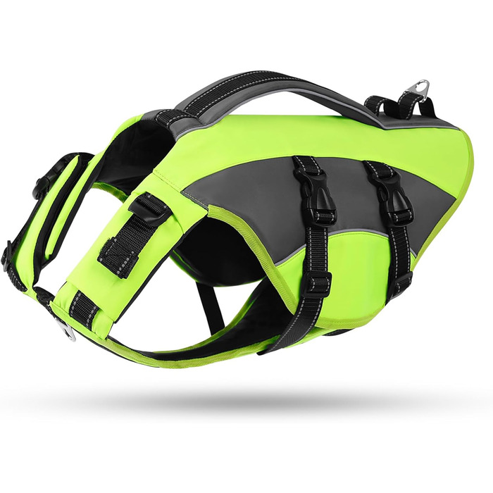 Жилет рятувальний для собак CITEKOILE з ручкою та світловідбиваючими елементами, регульований, для малих, середніх та великих собак, для водних видів спорту, плавання та катання на човні, (S, Зелений)