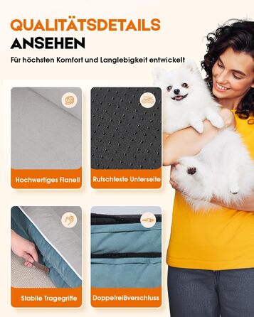 Ортопедичне ліжко для собак XL, корзина для собак, що можна прати, з яєцеподібною піною, водонепроникний диван для собак з неслизьким дном та чотиристоронньою подушкою (117x76x19 см, блакитний)