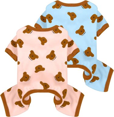 Піжама для собак AXIIJGL, бавовна, еластична, цільнокрійний костюм, зручна, для дрібних собак, милий ведмедик, принт, для Французького бульдога (XX-Large, довжина спини 37 см), рожево-блакитна