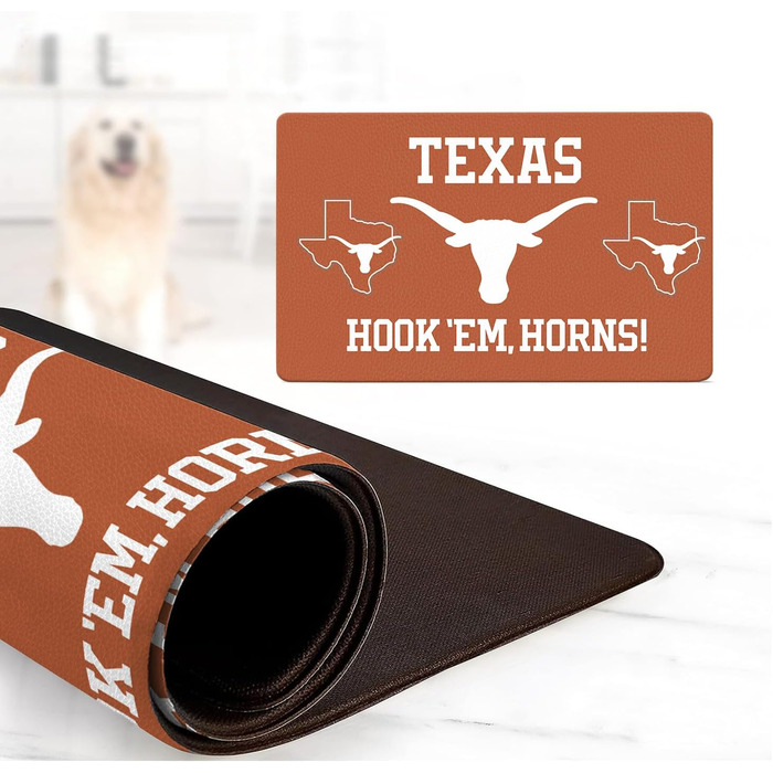 Офіційний килимок для корму та води для собак і котів NCAA Texas Longhorns, 45,7×73,7 см, нековзкий, водонепроникний