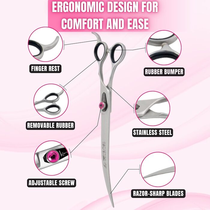 Професійна вигнута шерстьорізна ножиці Kenchii Love для лівшів, 22.9 см, для грумінгу собак та котів