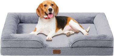 Ортопедичне ліжко для собак середніх та великих порід, 109x84x21 см, з високощільним шаром, знімний водонепроникний чохол, зручне, неслизьке (Світло-сірий, L)