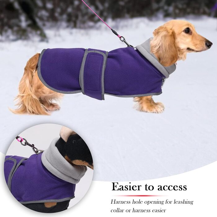 Теплий зимовий одяг для собак - курка для такси, мініатюрного такси, тепла регульована куртка для собак, жилет для собак з отвором для шлейки - XS (довжина спини: 31-33 см), M (довжина спини: 42-45 см), фіолетовий