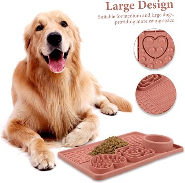 Килимок для собак та котів Silikon Slow Feeder з присоскою, рожевий, великий. Килимок для сповільнення годування та покращення травлення для домашніх тварин