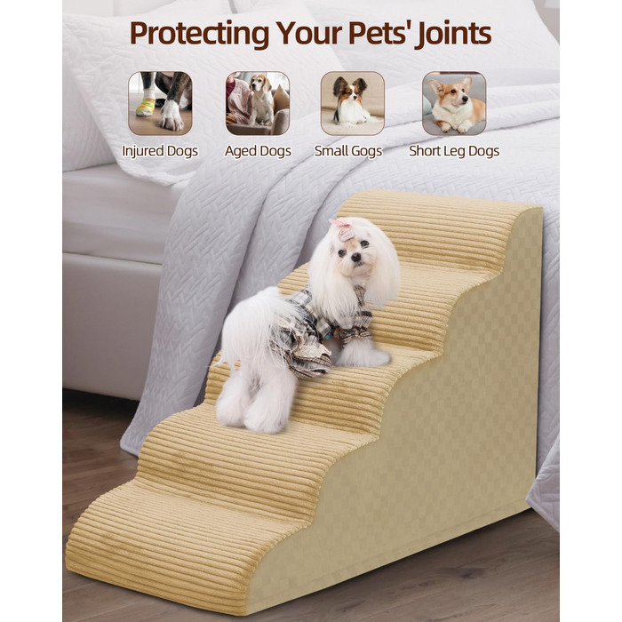 Сходинка для собак 4-ступенева, Khaki, 49.5 см, з високощільним пінополіуретаном, для диванів