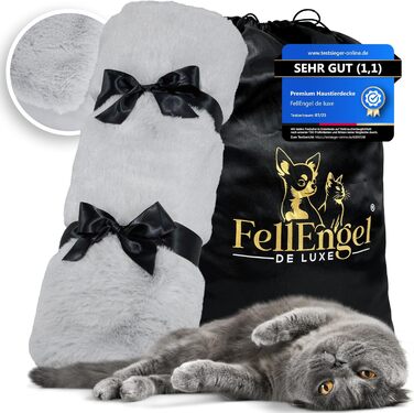 Плед для собак FellEngel de luxe® Premium, 100x70 см, веб-плюш, для собак та котів, собача лежанка, плед для тварин, ідеально для авто, дивана, прання (Cashmere Gray)