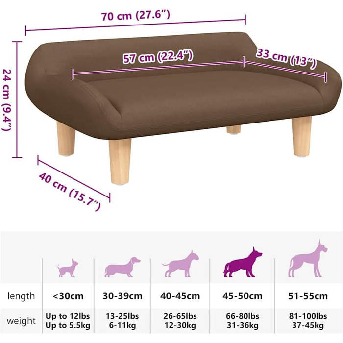 Ляжка для собак, м'яка лежанка для тварин, диван-лежанка для маленьких собак, котів (тканина, коричнева)