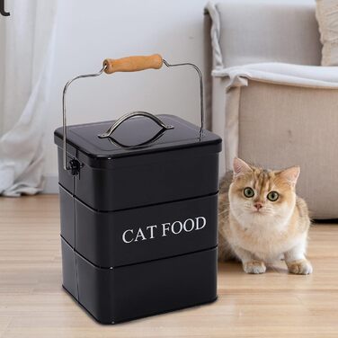 Банка для корму котів Morezi з кришкою та ложкою, чорна, контейнер для сухого корму